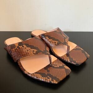 J.Crew Genuine Leather Snake Print Square Toe Thong Flat Sandals 7 Brown Black